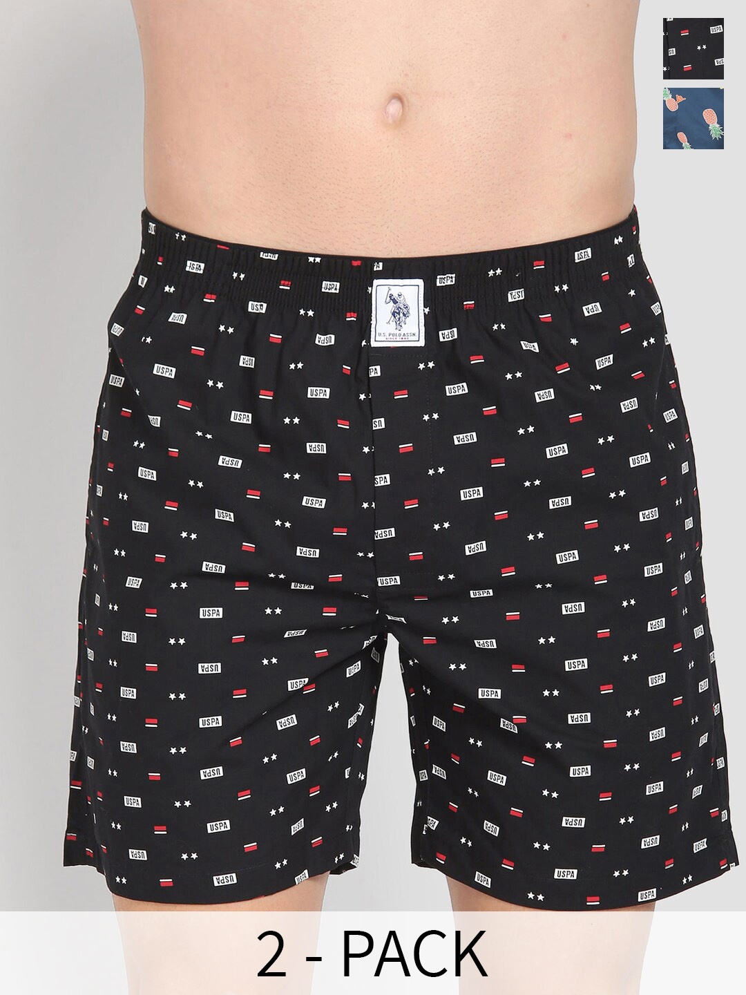 

U.S. Polo Assn. Pack Of 2 Printed Pure Cotton Boxers 26077954-1-15246400, Black