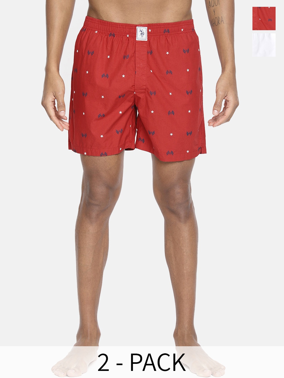 

U.S. Polo Assn. Pack Of 2 Printed Pure Cotton Boxers 10248087-1-9167287, Red