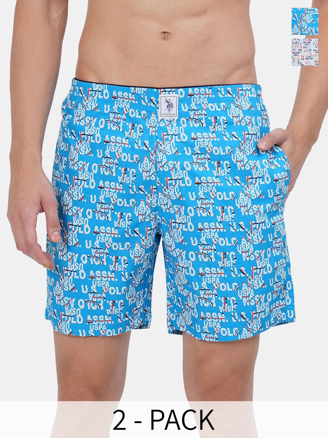 

U.S. Polo Assn. Pack Of 2 Printed Pure Cotton Boxers 17730086-1-17730096, Blue