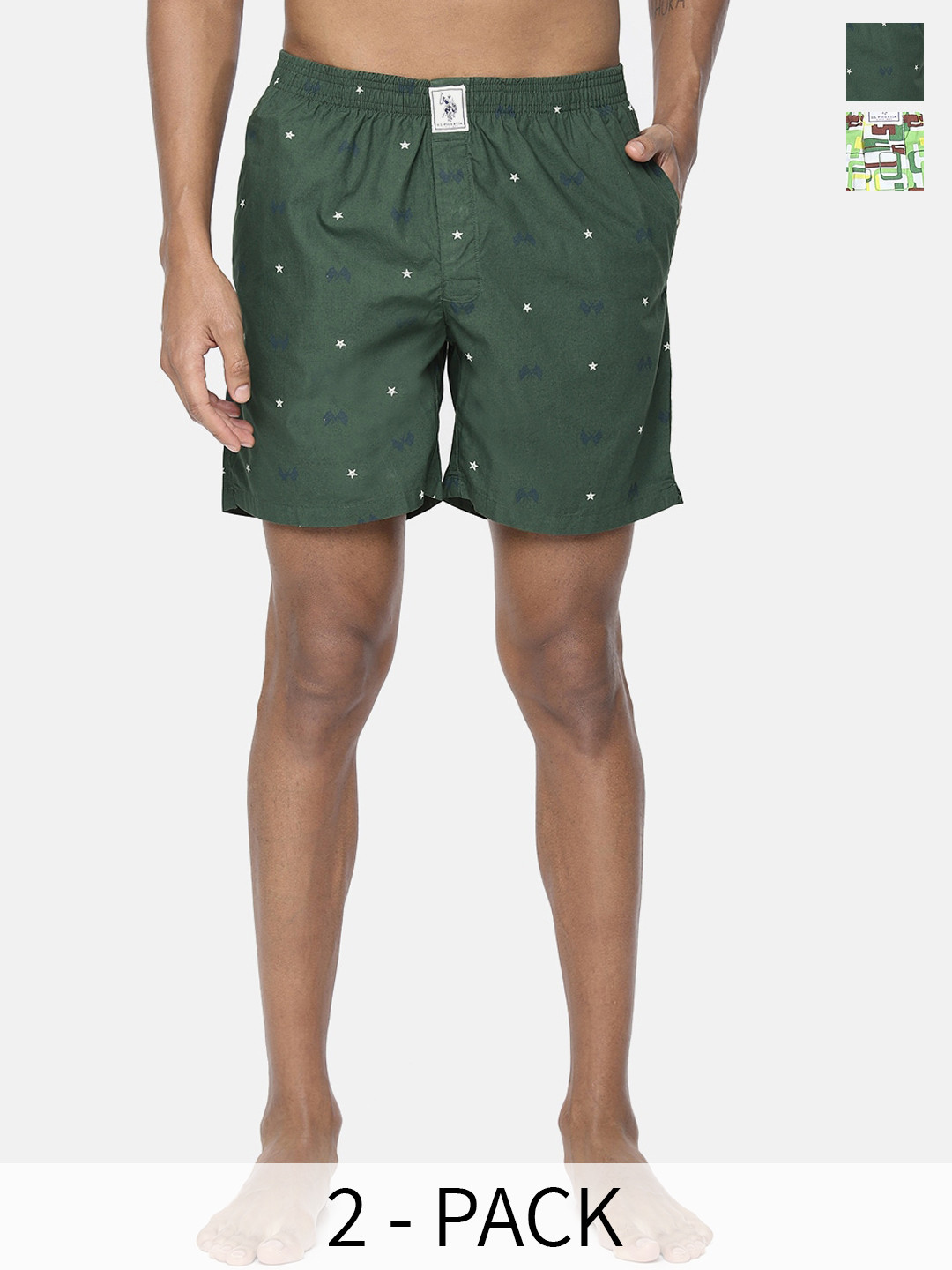 

U.S. Polo Assn. Pack Of 2 Printed Pure Cotton Boxers 9167269-1-25048640, Green