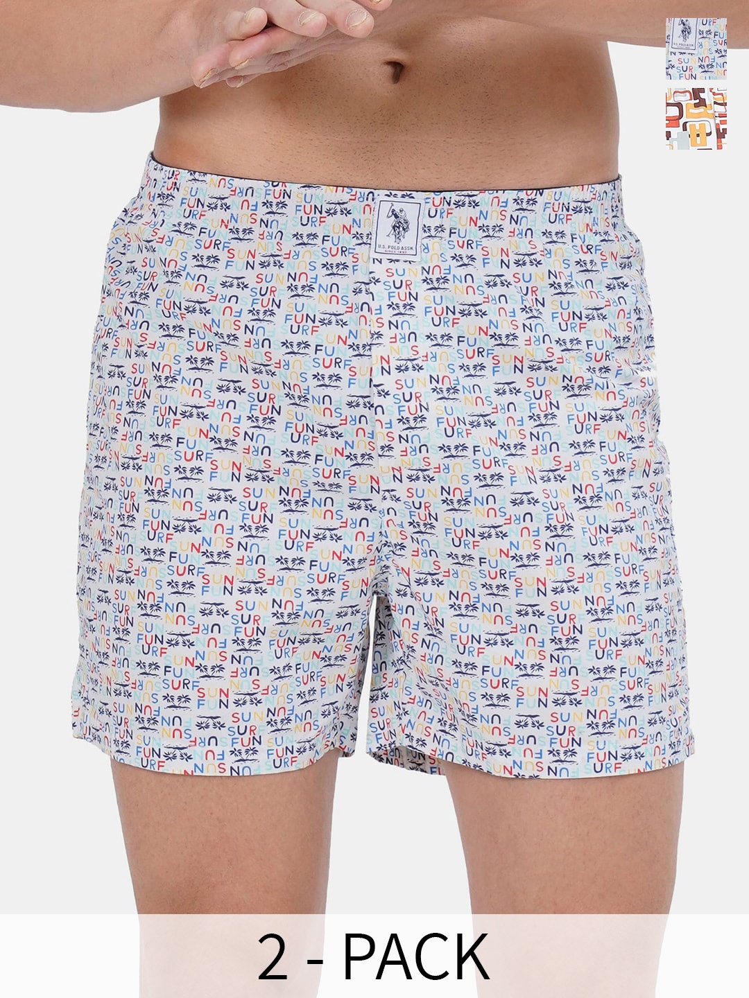 

U.S. Polo Assn. Pack Of 2 Printed Pure Cotton Boxers 17730096-1-25048624, White