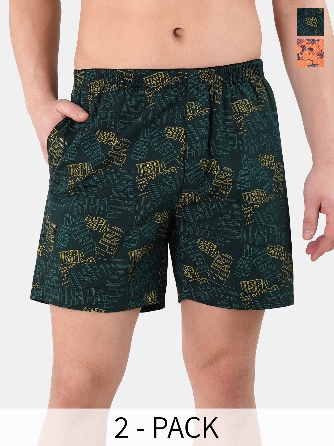 

U.S. Polo Assn. Pack Of 2 Printed Pure Cotton Boxers 22596640-1-15246456, Green