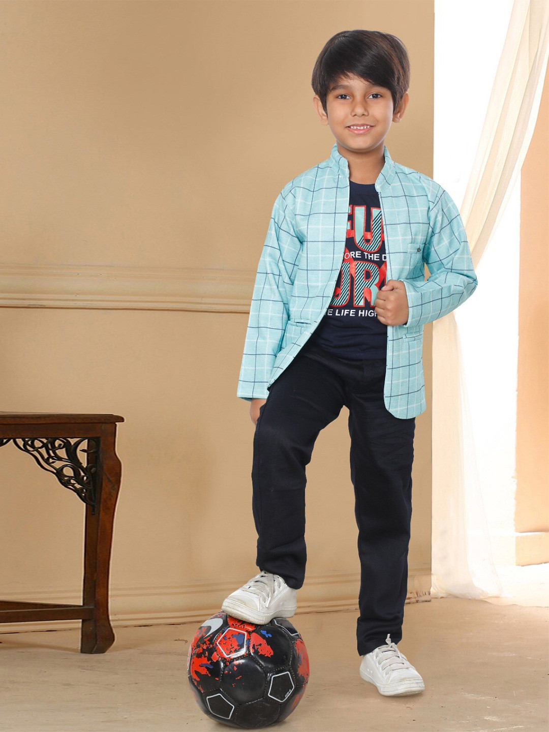 

BAESD Boys Printed T-shirt and Shirt with Trousers, Blue