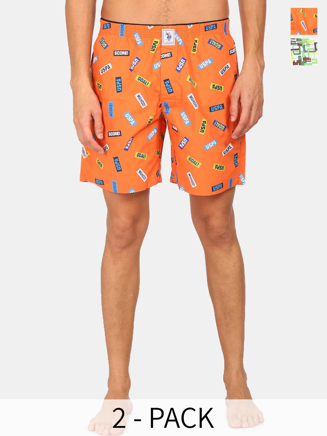 

U.S. Polo Assn. Pack Of 2 Printed Pure Cotton Boxers 25048640-1-15246454, Orange