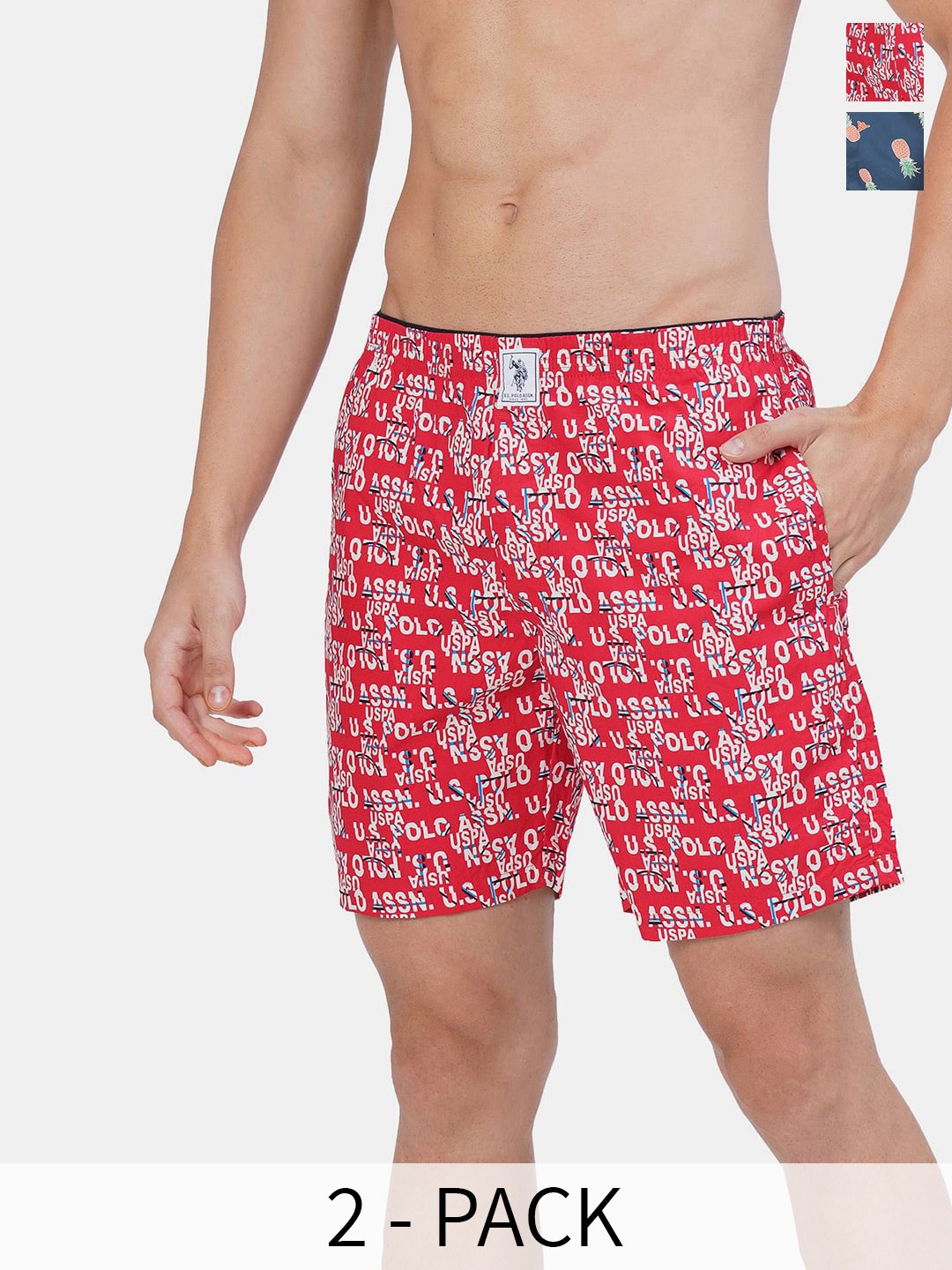 

U.S. Polo Assn. Pack Of 2 Printed Pure Cotton Boxers 17730090-1-15246400, Red