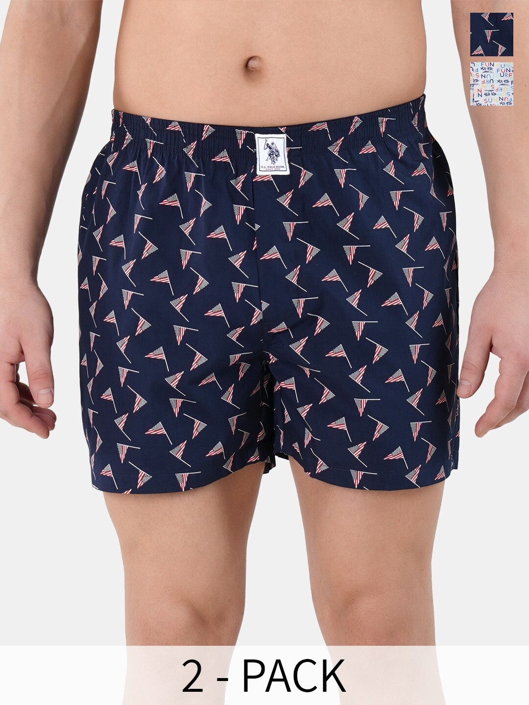 

U.S. Polo Assn. Pack Of 2 Printed Pure Cotton Boxers 17730096-1-22596662, Navy blue