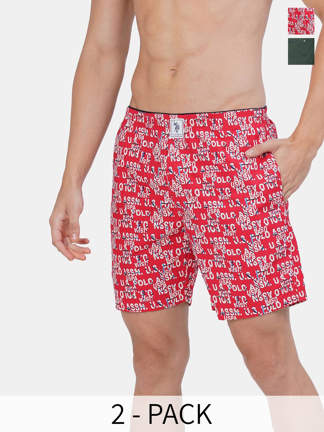 

U.S. Polo Assn. Pack Of 2 Printed Pure Cotton Boxers 17730090-1-9167269, Red