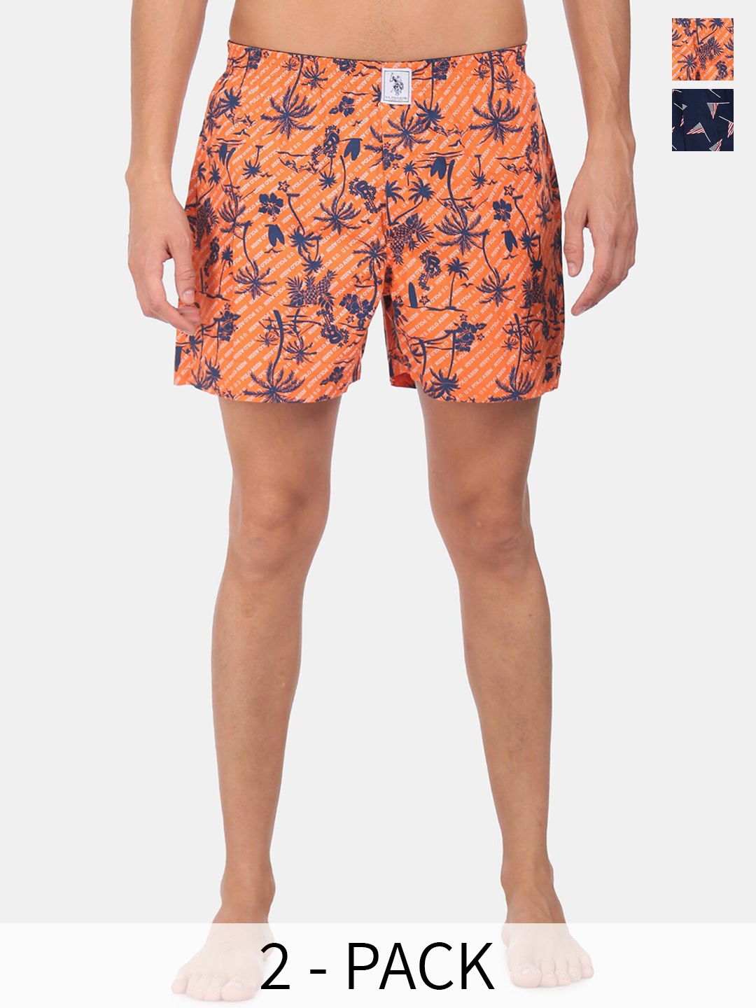 

U.S. Polo Assn. Pack Of 2 Printed Pure Cotton Boxers 15246456-1-22596662, Orange