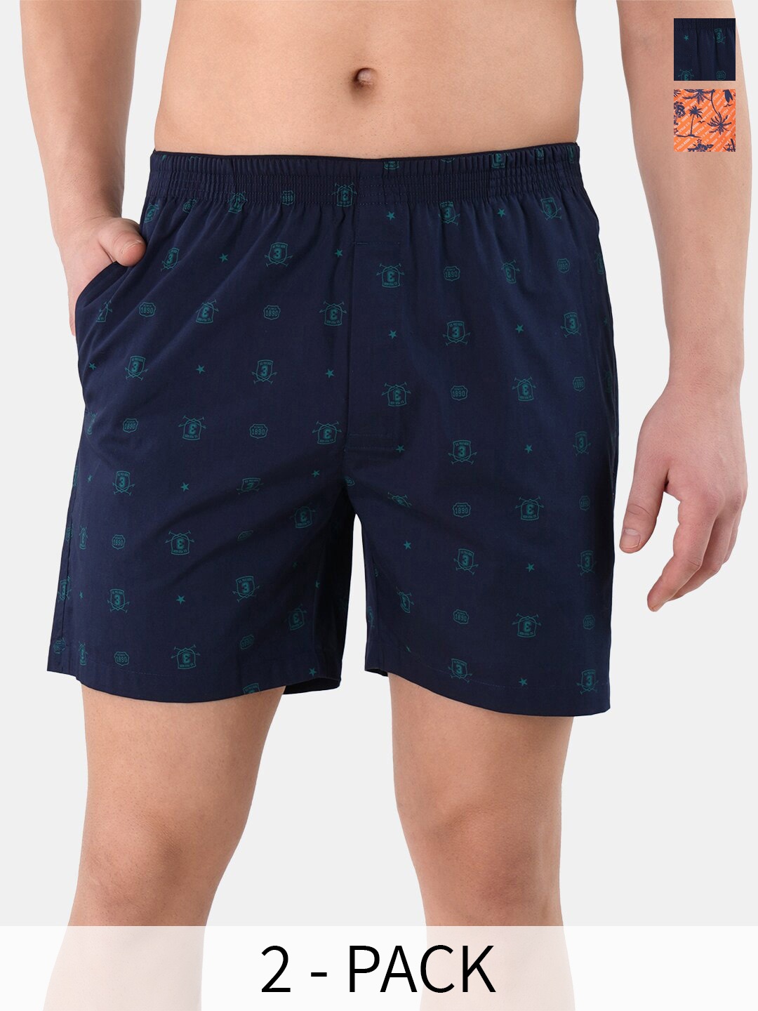 

U.S. Polo Assn. Pack Of 2 Printed Pure Cotton Boxers 15246456-1-22596650, Navy blue