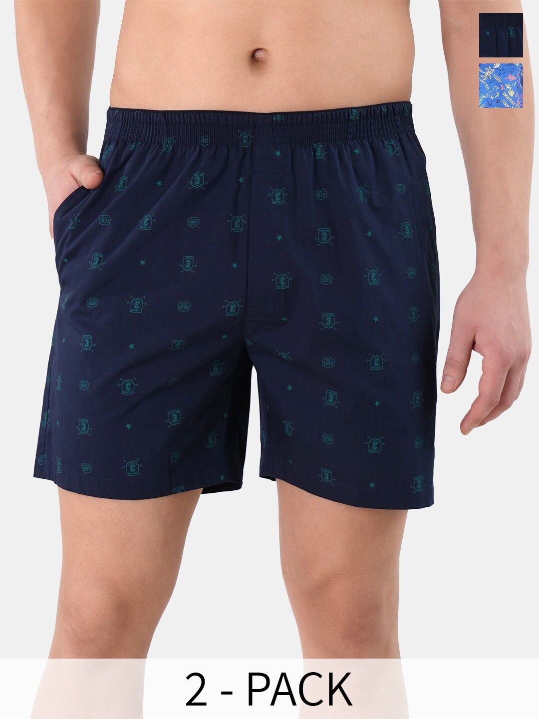 

U.S. Polo Assn. Pack Of 2 Printed Pure Cotton Boxers 17730098-1-22596650, Navy blue