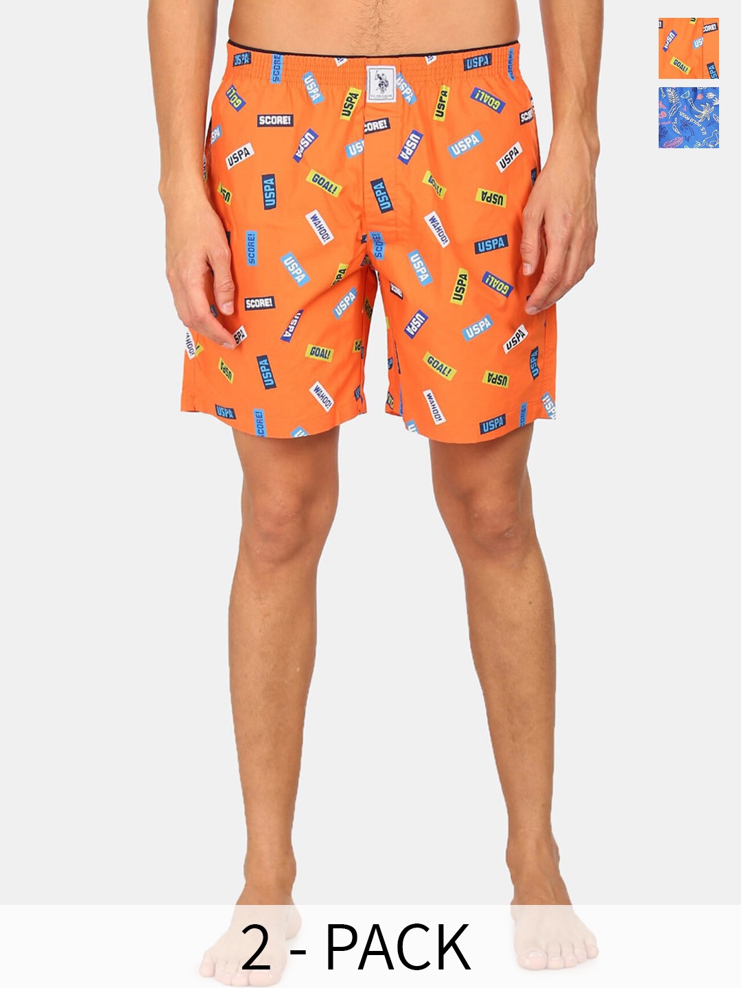 

U.S. Polo Assn. Pack Of 2 Printed Pure Cotton Boxers 15246454-1-17730098, Orange
