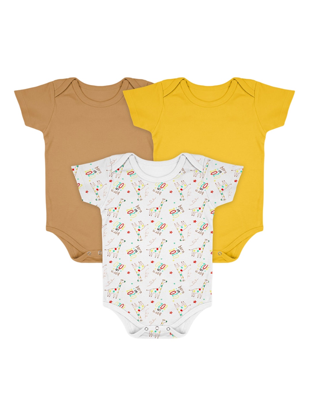 

Moms Home Baby Onesie Infants Pack of 3 Printed Cotton Bodysuit, Brown