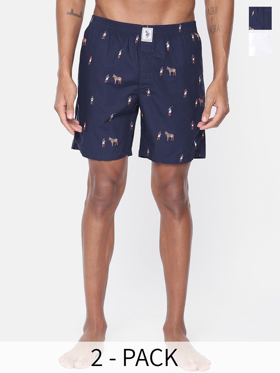 

U.S. Polo Assn. Pack Of 2 Printed Pure Cotton Boxers 10248087-1-9167251, Navy blue