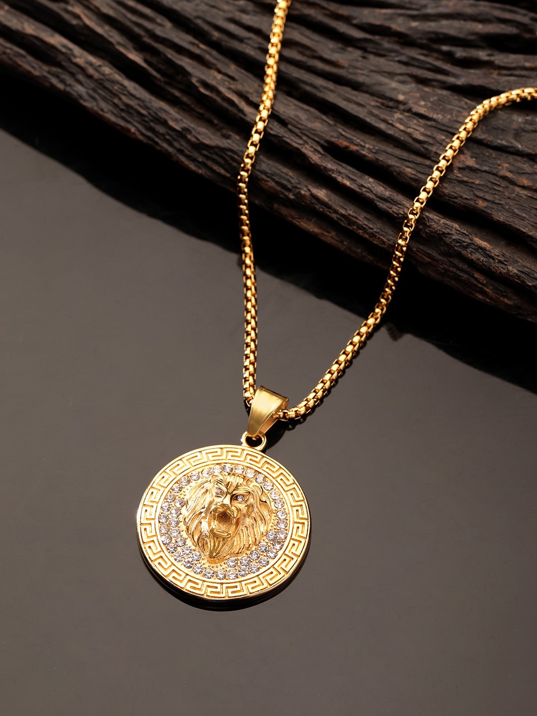 

The Roadster Lifestyle Co. Gold-Plated American Diamond-Studded Animal Pendant & Chain