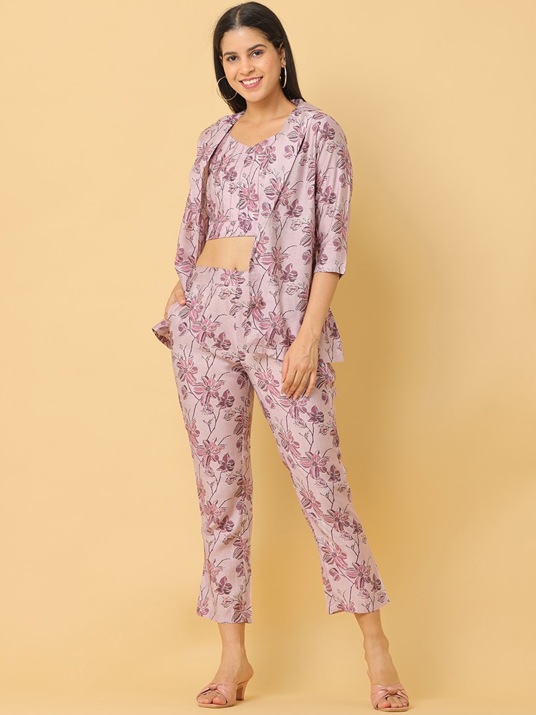 

KALINI Floral Printed Top Jacket & Trousers Co-Ords, Purple