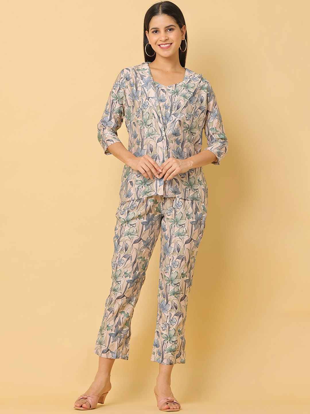

KALINI Floral Printed Top Jacket & Trousers Co-Ords, Blue