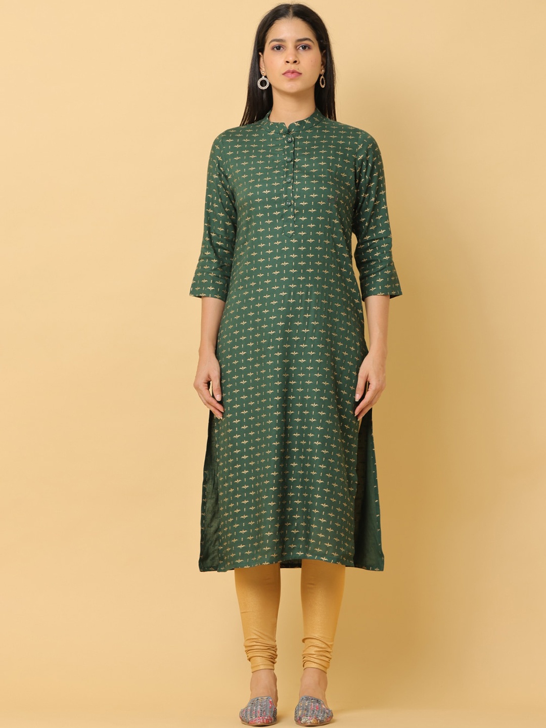 

KALINI Geometric Printed Straight Kurta, Green