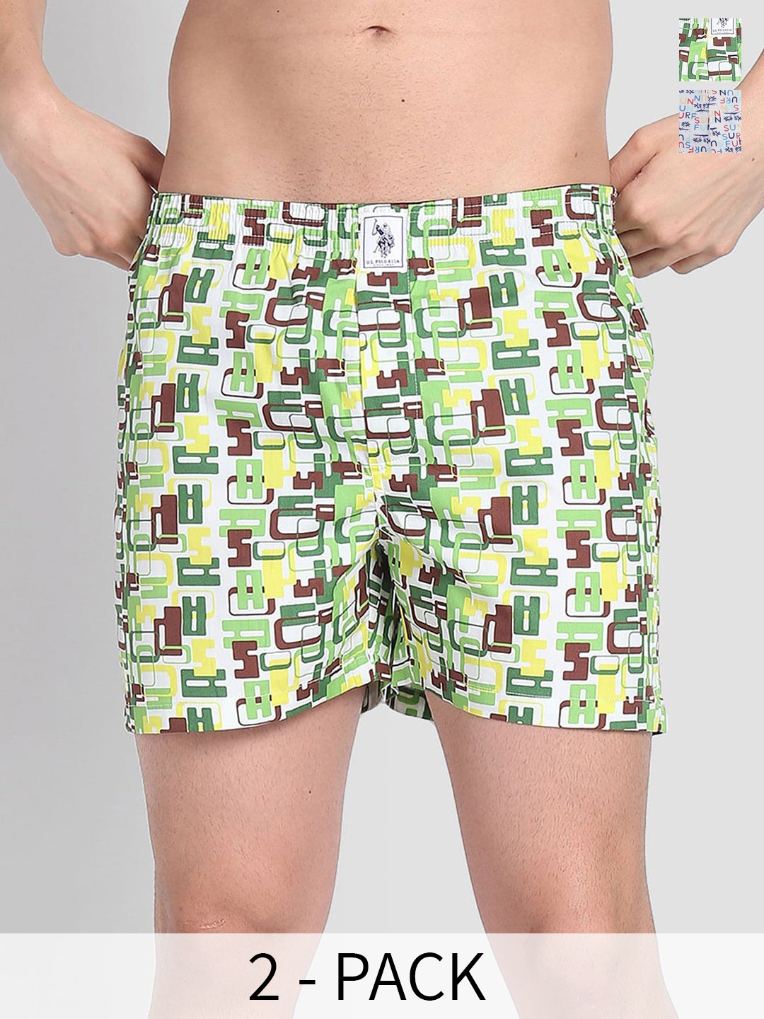 

U.S. Polo Assn. Pack Of 2 Printed Pure Cotton Boxers 25048640-1-17730096, Green