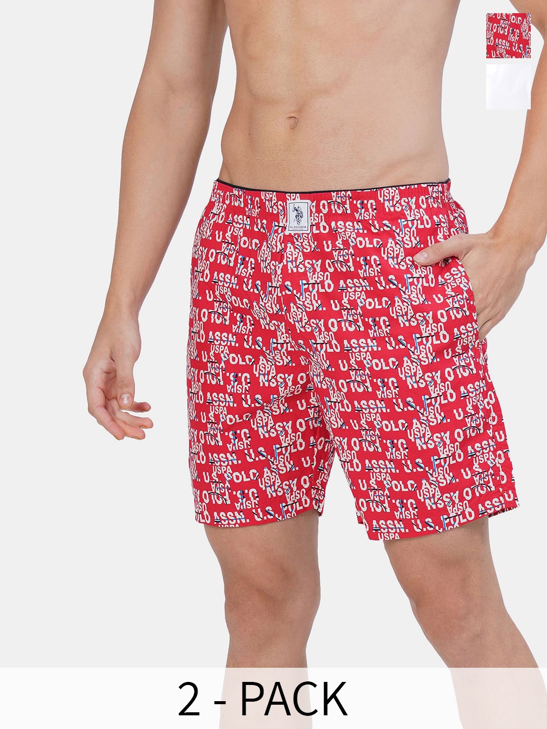 

U.S. Polo Assn. Pack Of 2 Printed Pure Cotton Boxers 10248087-1-17730090, Red