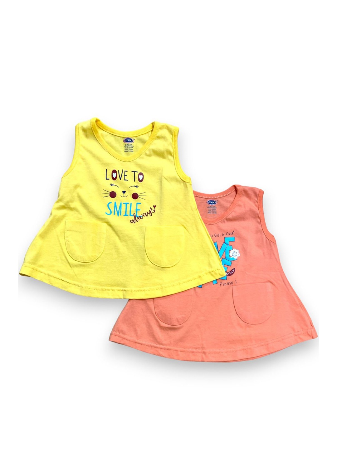 

BAESD Girls Pack Of 2 Print Organic Cotton A-Line Dresses, Yellow