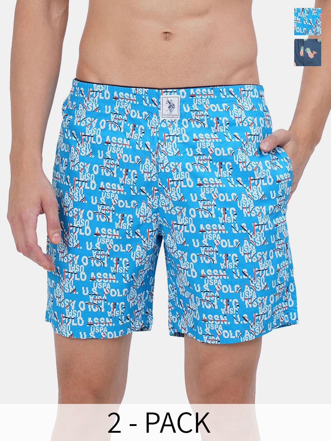 

U.S. Polo Assn. Pack Of 2 Printed Pure Cotton Boxers 15246400-1-17730086, Blue