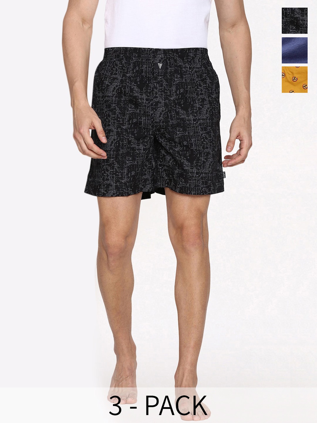 

Van Heusen Pack Of 3 Printed Pure Cotton Boxers 18941148-1-22281182-, Black