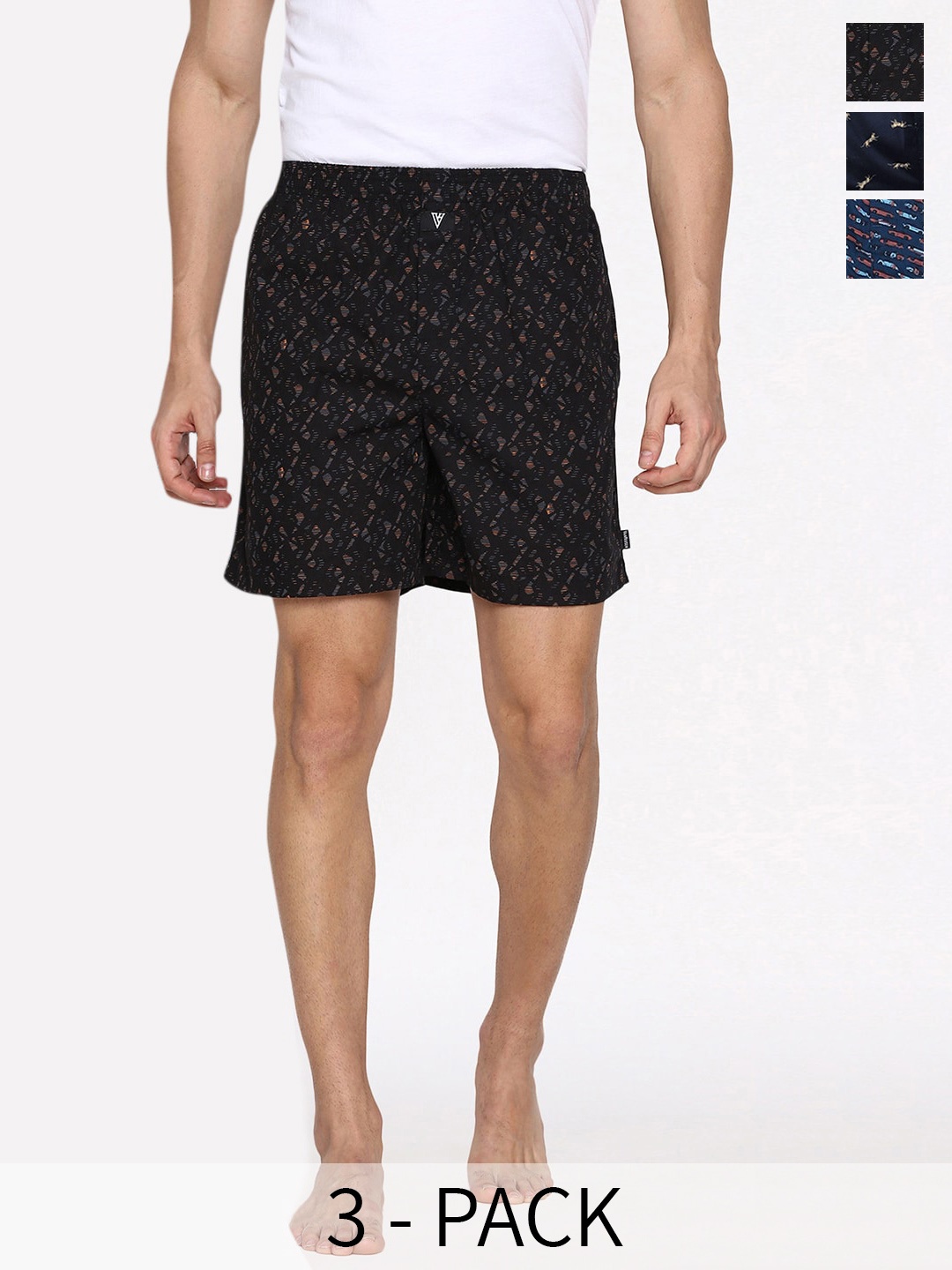 

Van Heusen Pack Of 3 Printed Pure Cotton Boxers 22281184-1-15672662, Black