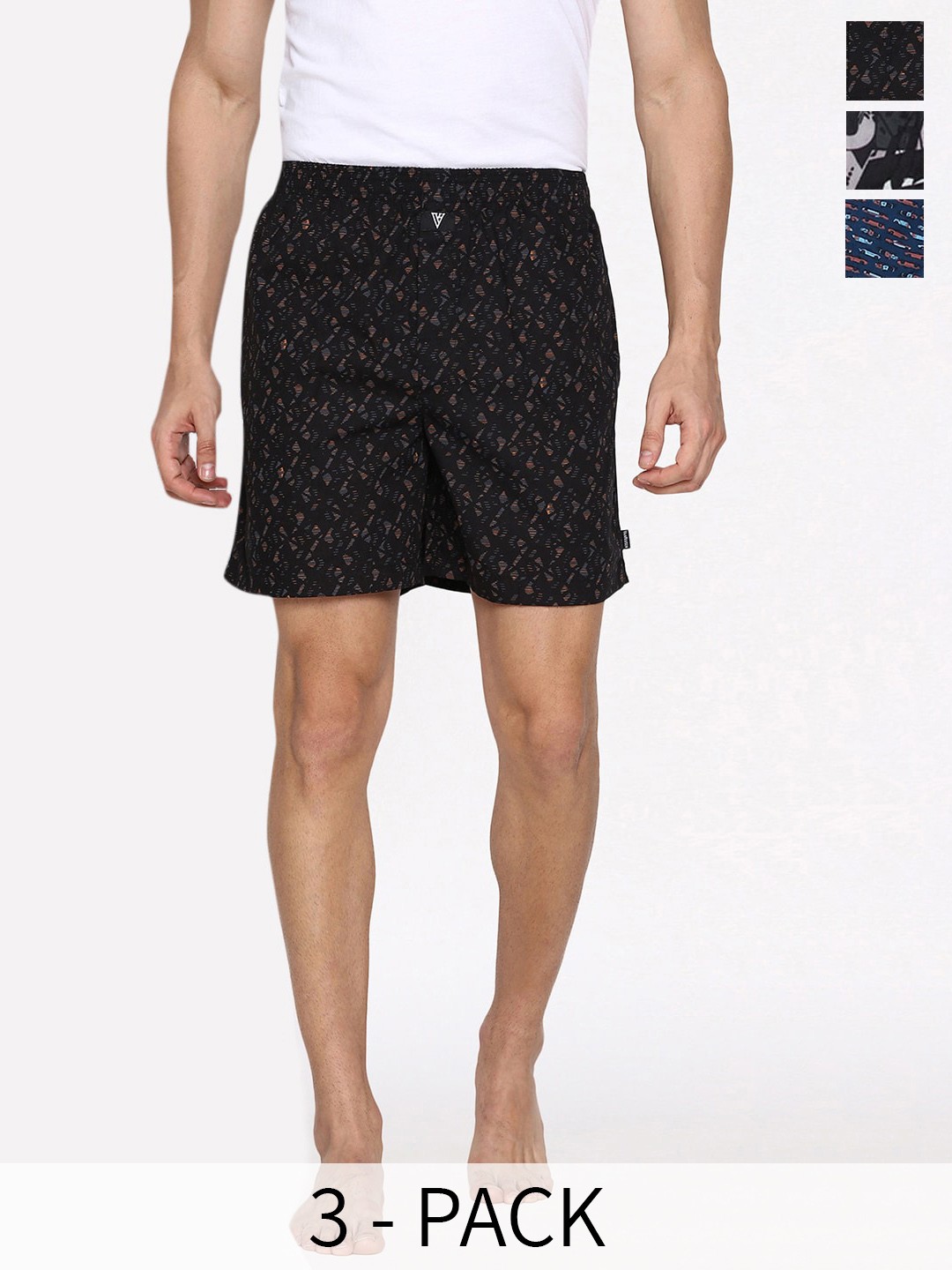 

Van Heusen Pack Of 3 Printed Pure Cotton Boxers 22281184-1-21684380, Black