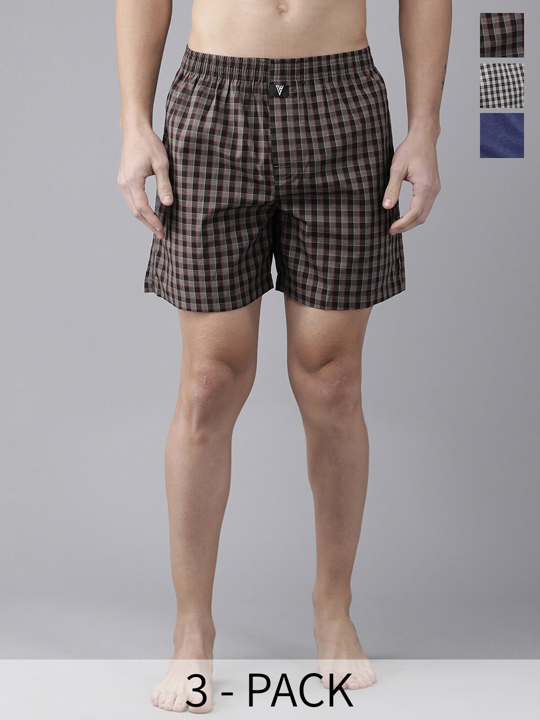 

Van Heusen Pack Of 3 Checked Pure Cotton Boxers 18941192-1-18941148, Black