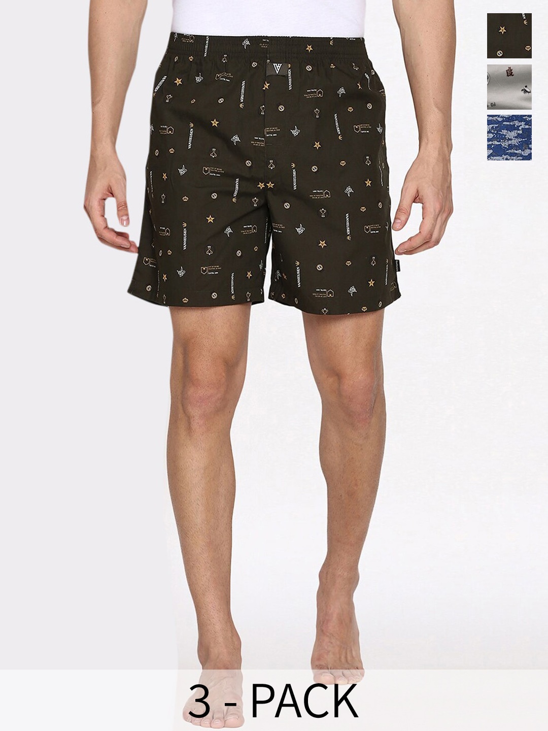 

Van Heusen Pack Of 3 Printed Pure Cotton Boxers, Blue