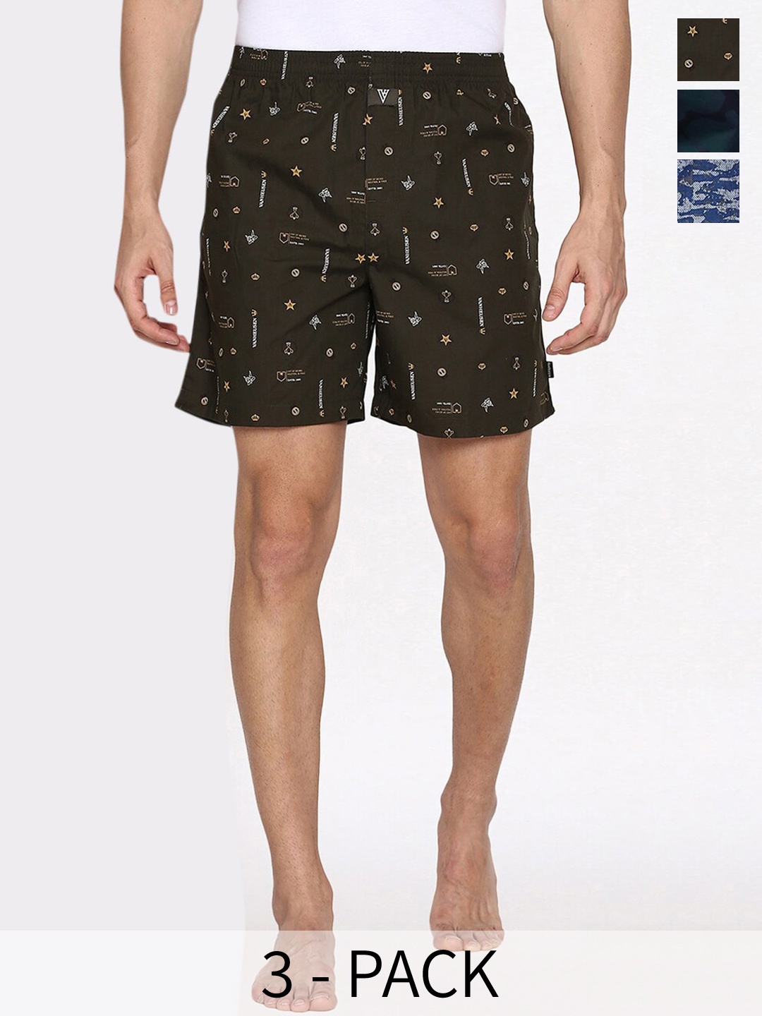 

Van Heusen Pack Of 3 Printed Pure Cotton Boxers, Blue