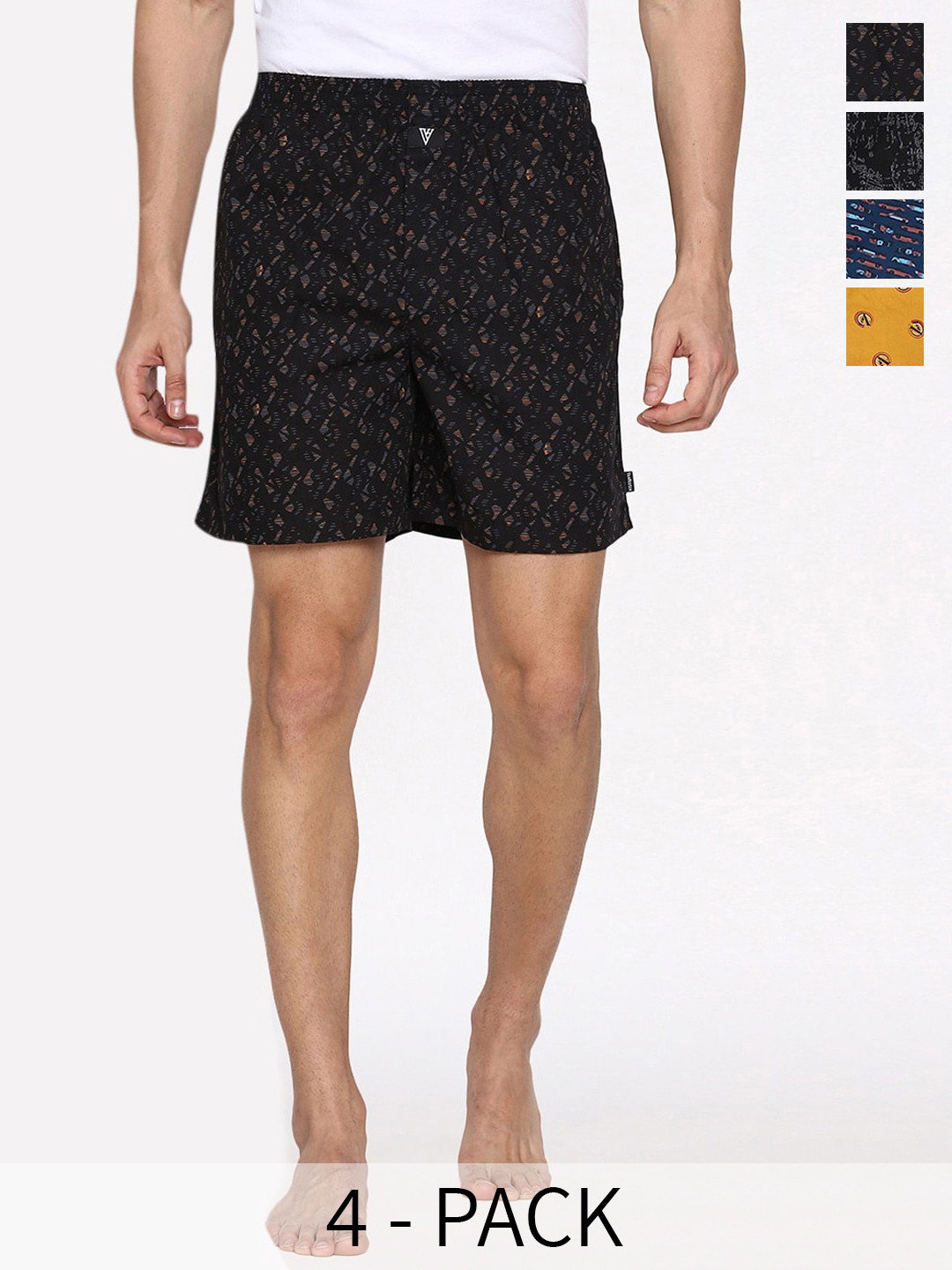 

Van Heusen Pack Of 4 Printed Pure Cotton Boxers 22281184-1-22281182, Black