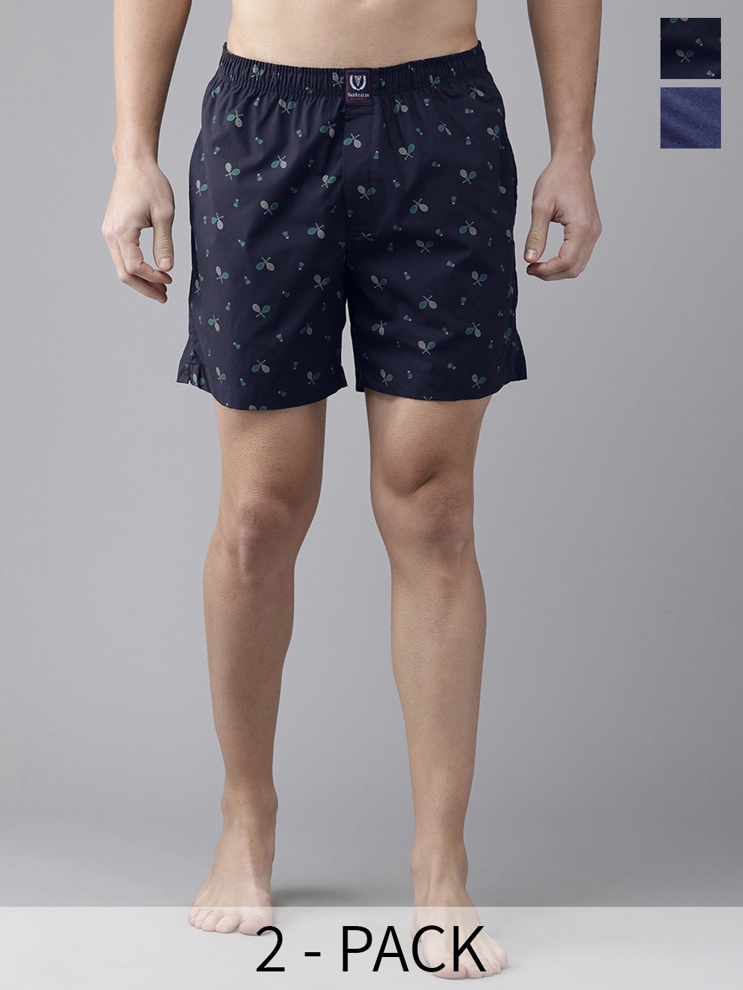 

Van Heusen Pack Of 2 Printed Pure Cotton Boxers 18941148-1-18941118, Navy blue