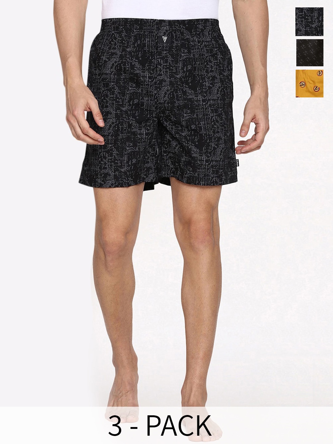 

Van Heusen Pack Of 3 Printed Pure Cotton Boxers 18941132-1-22281182, Black