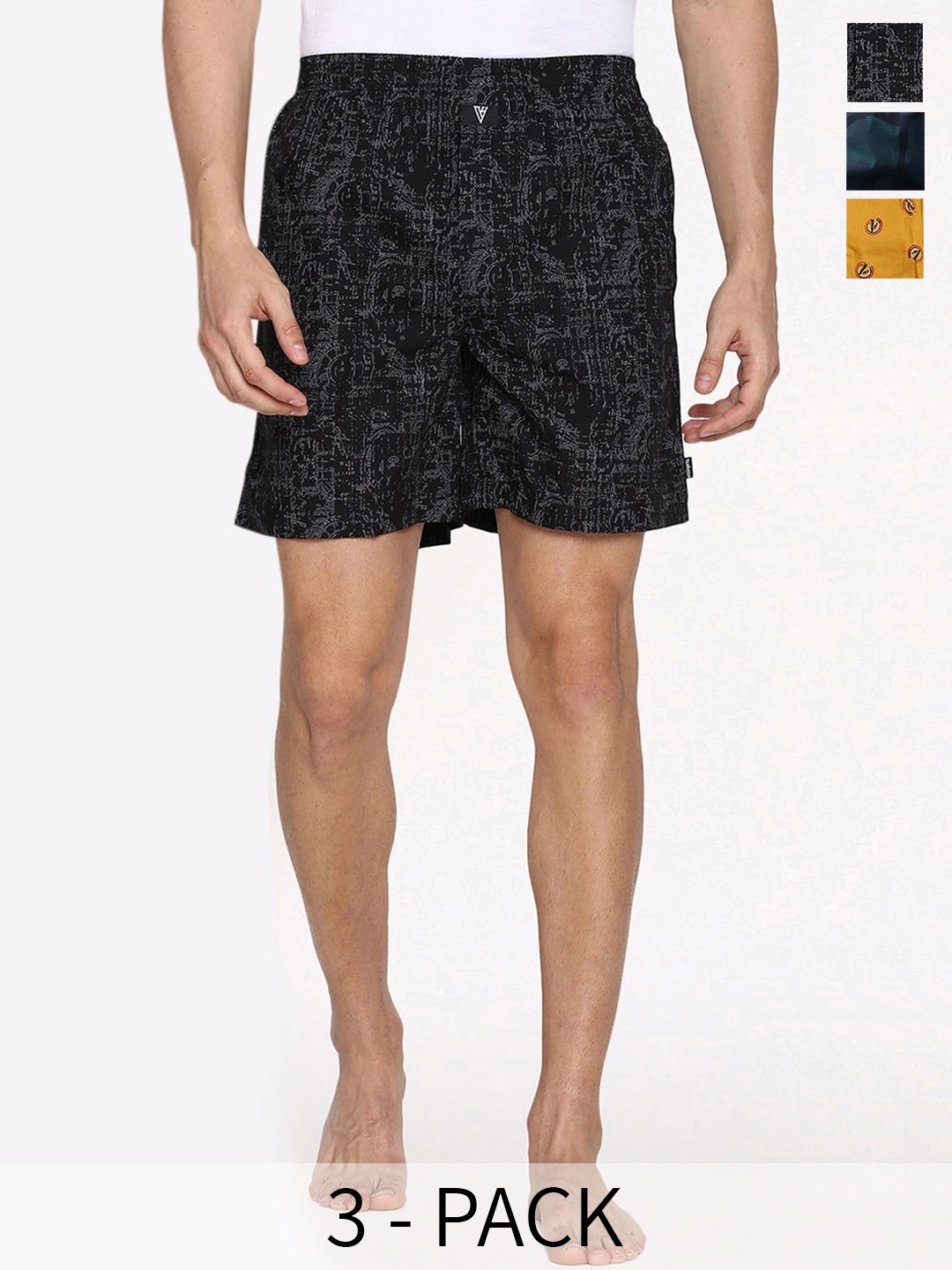 

Van Heusen Pack Of 3 Printed Pure Cotton Boxers 22281182-1-18941150, Black