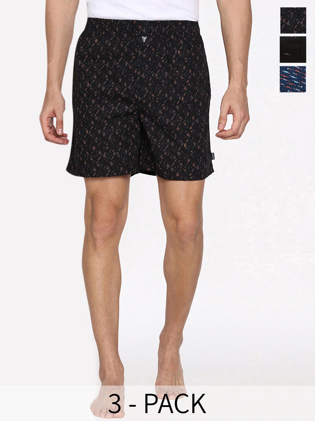 

Van Heusen Pack Of 3 Printed Pure Cotton Boxers 18941142-1-22281184, Black
