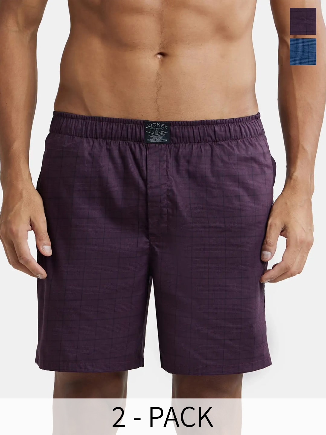

Jockey Pack Of 2 Checked Pure Cotton Boxers 22649046-1-22649044, Purple