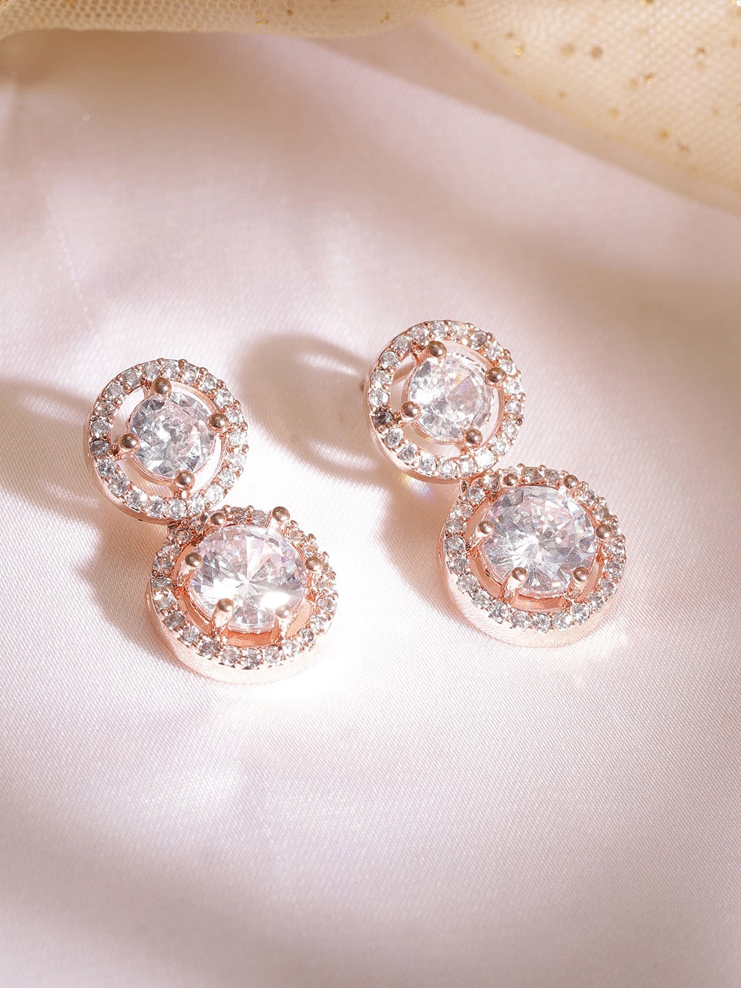 

Rubans Women Rose-Gold Plated Zirconia Studded Drop Earrings