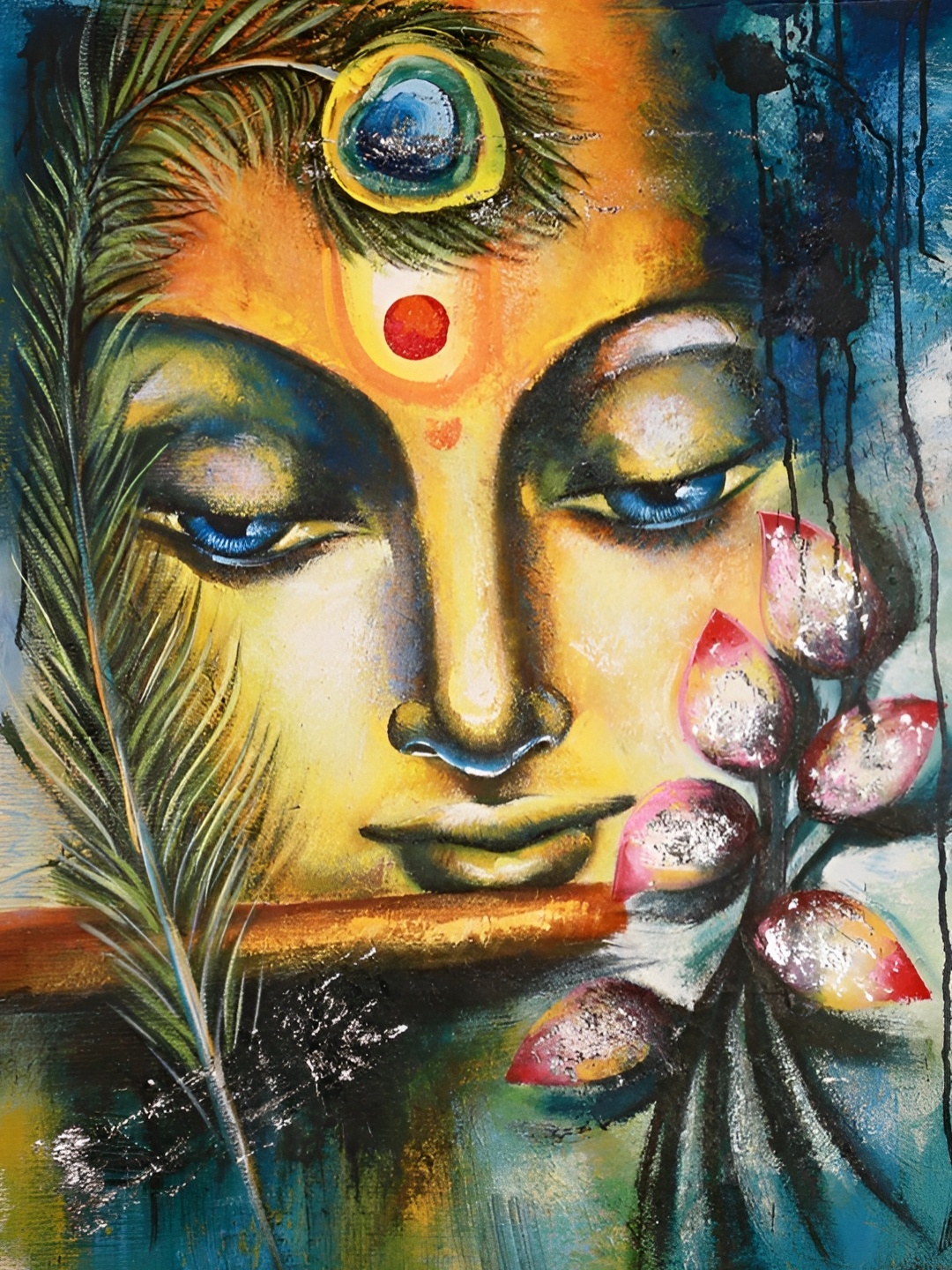 

British Terminal Blue & Yellow Paper Religious Wall Painting