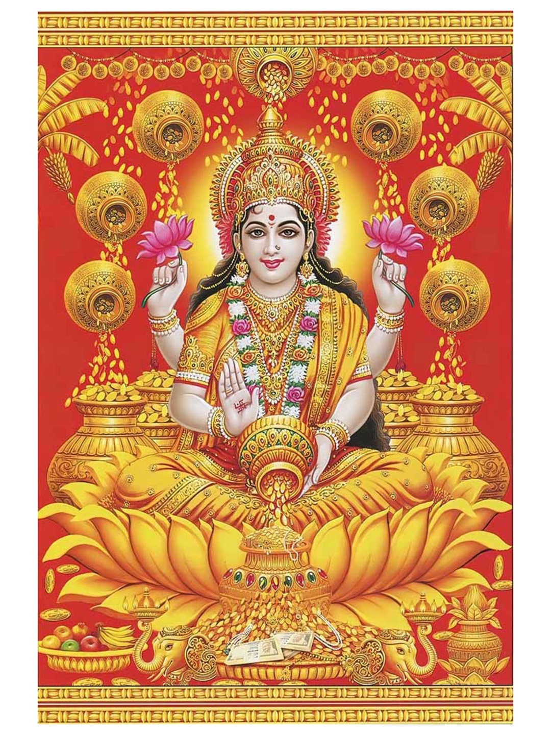 

British Terminal Red & Gold toned Goddess Lakshmi Printed Waterproof Sticker Poster