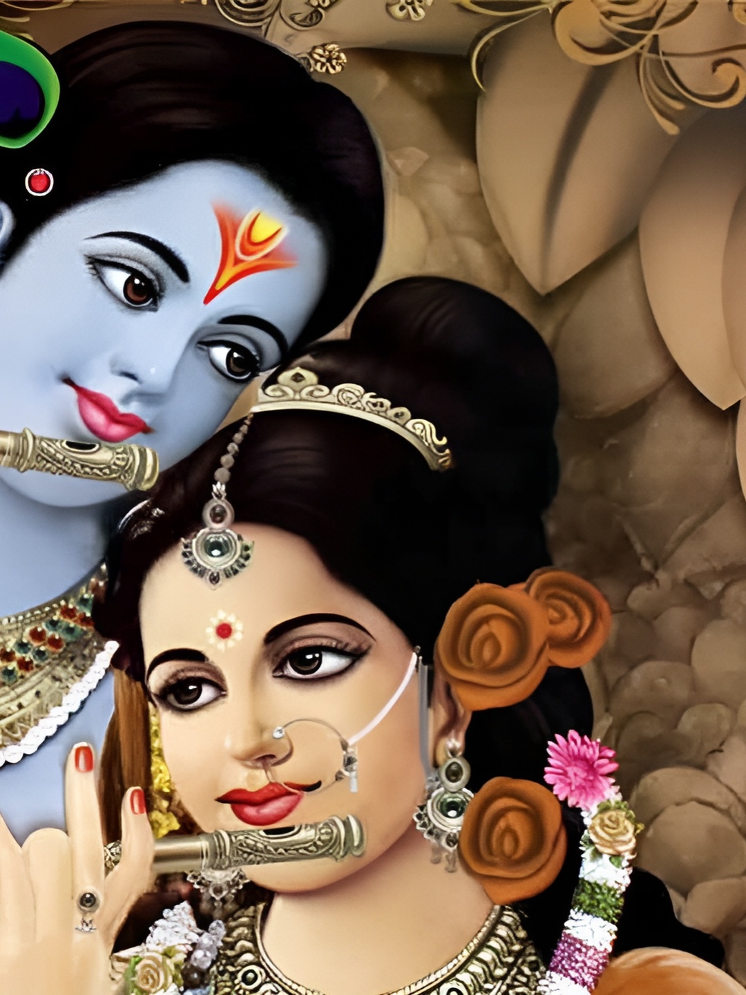 

British Terminal Blue & Beige Paper Religious Wall Painting