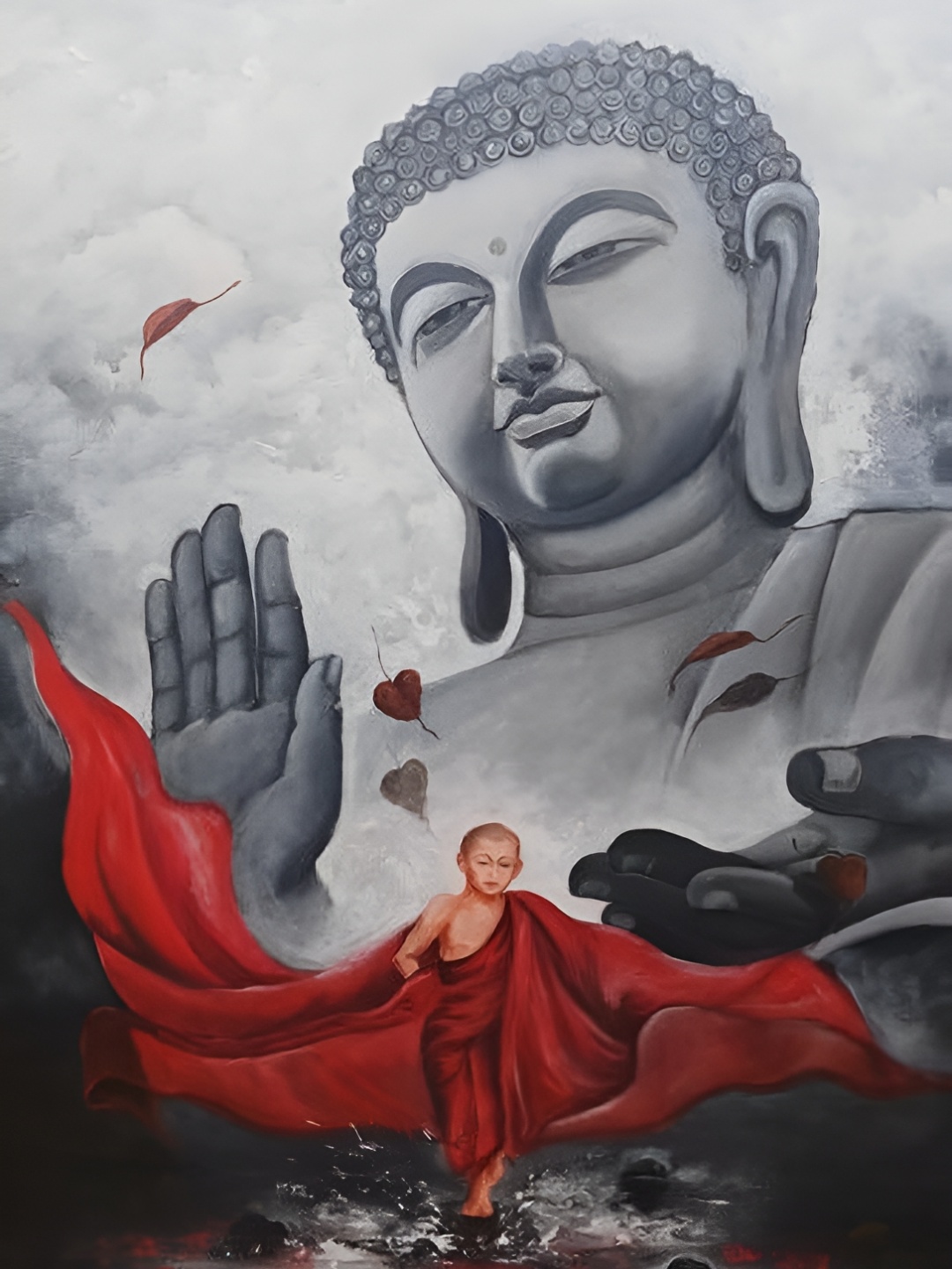 

British Terminal Grey & Red Religious Painting Wall Art