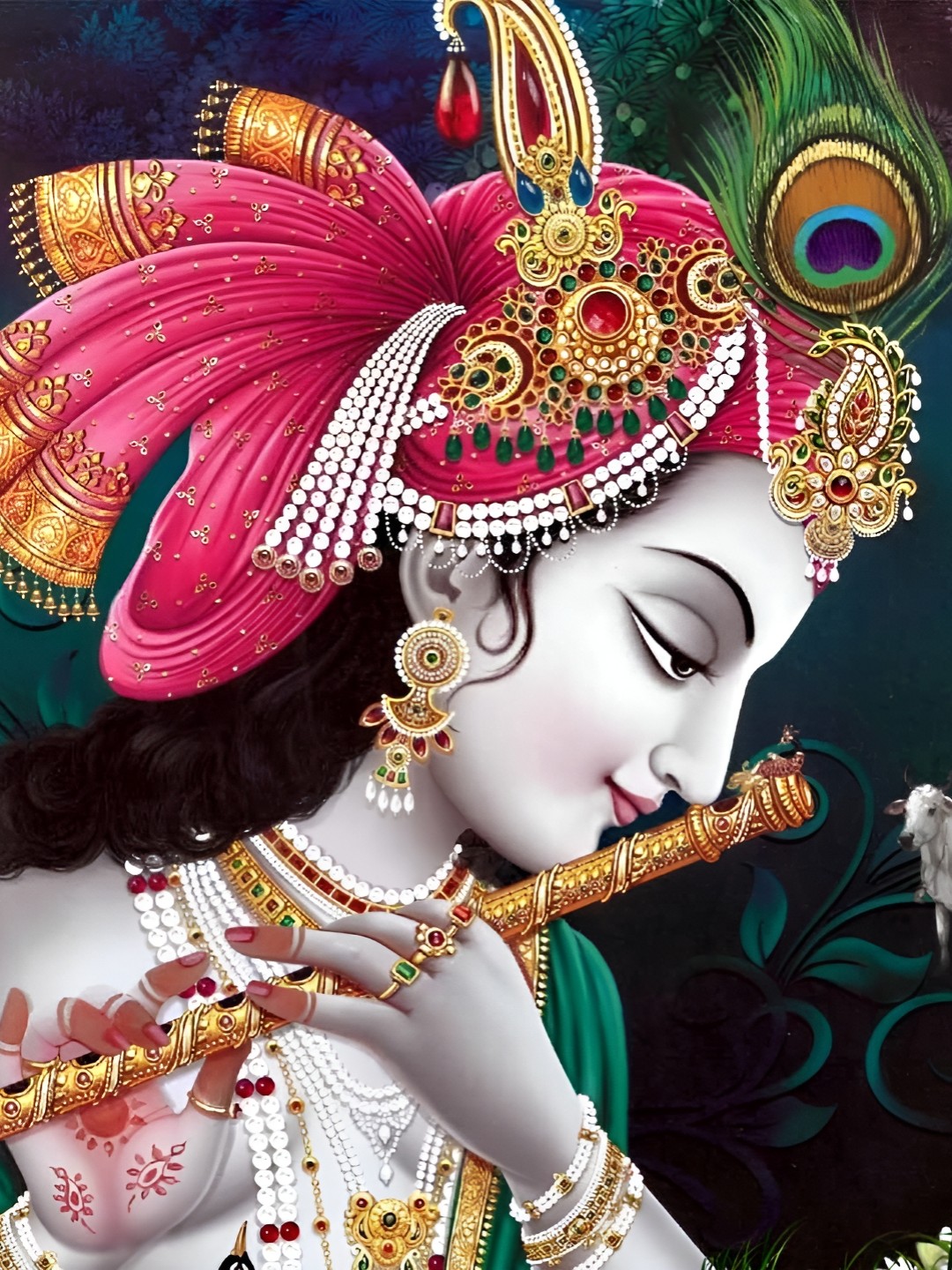

British Terminal Green & Red Lord Krishna Wall Painting Sticker