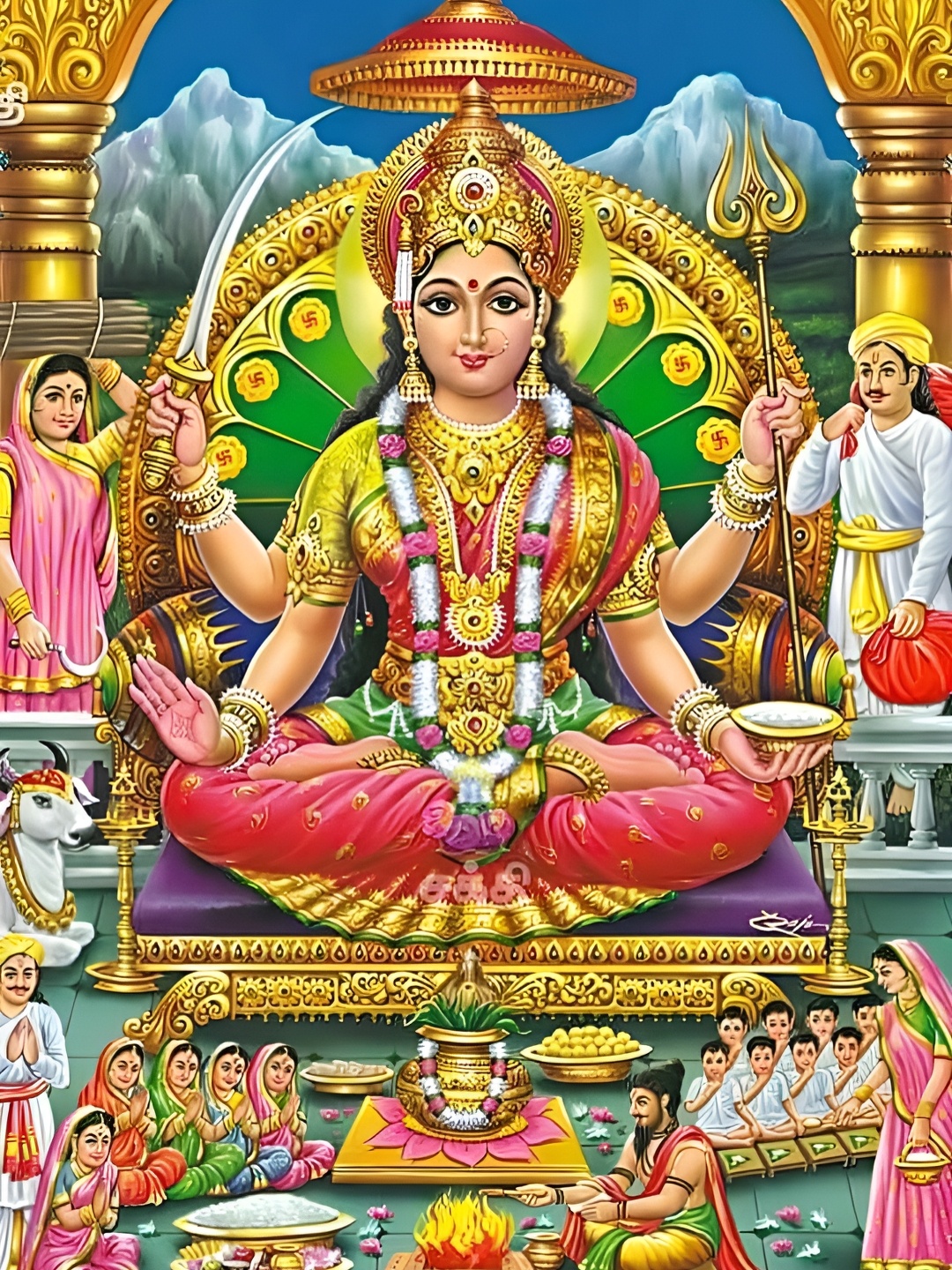 

British Terminal Blue & Green Lord Santoshi Printed Religious Waterproof Poster