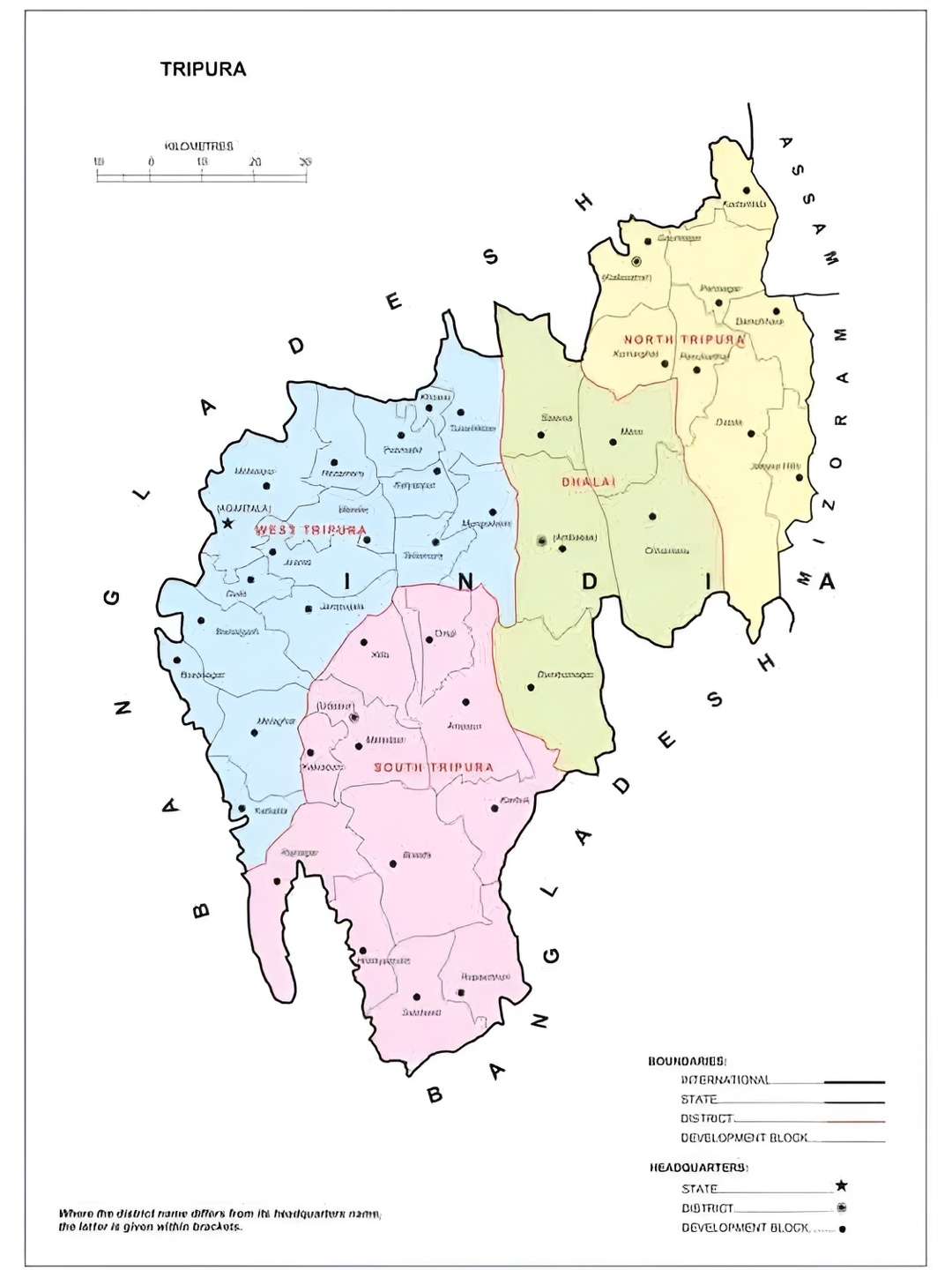 

British Terminal Blue and Yellow Tripura Map Wall Poster