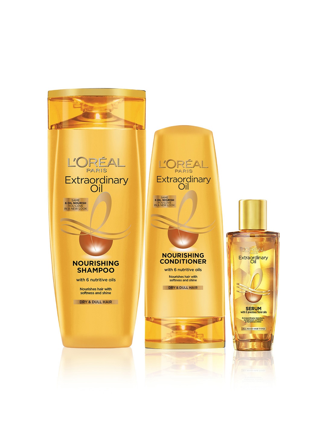 

LOreal Set of Extraordinary Oil Nourishing Shampoo 340ml + Conditioner 180ml + Serum 30ml, Yellow