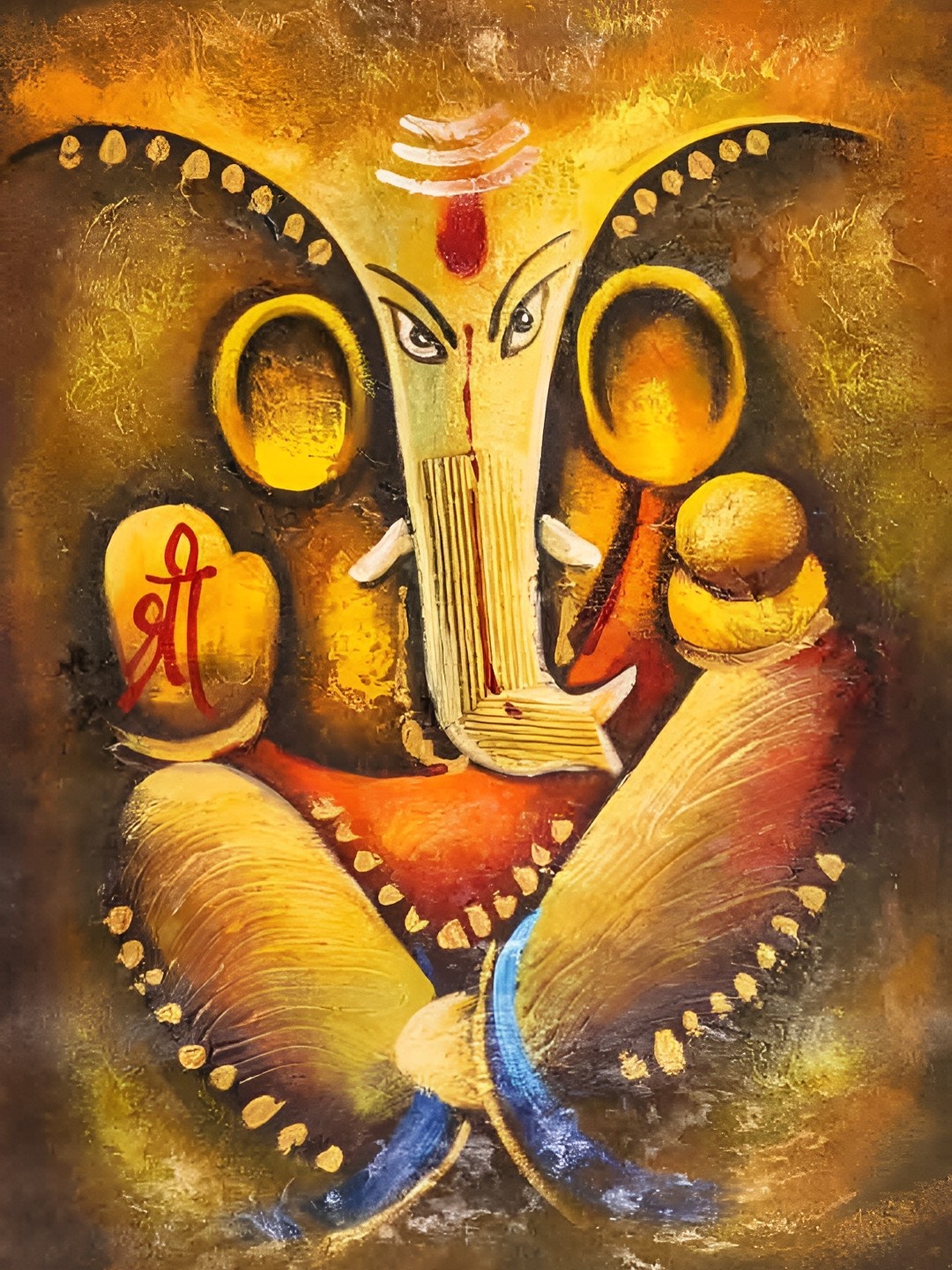 

British Terminal Yellow & Red Lord Ganesha Religious Wall Poster