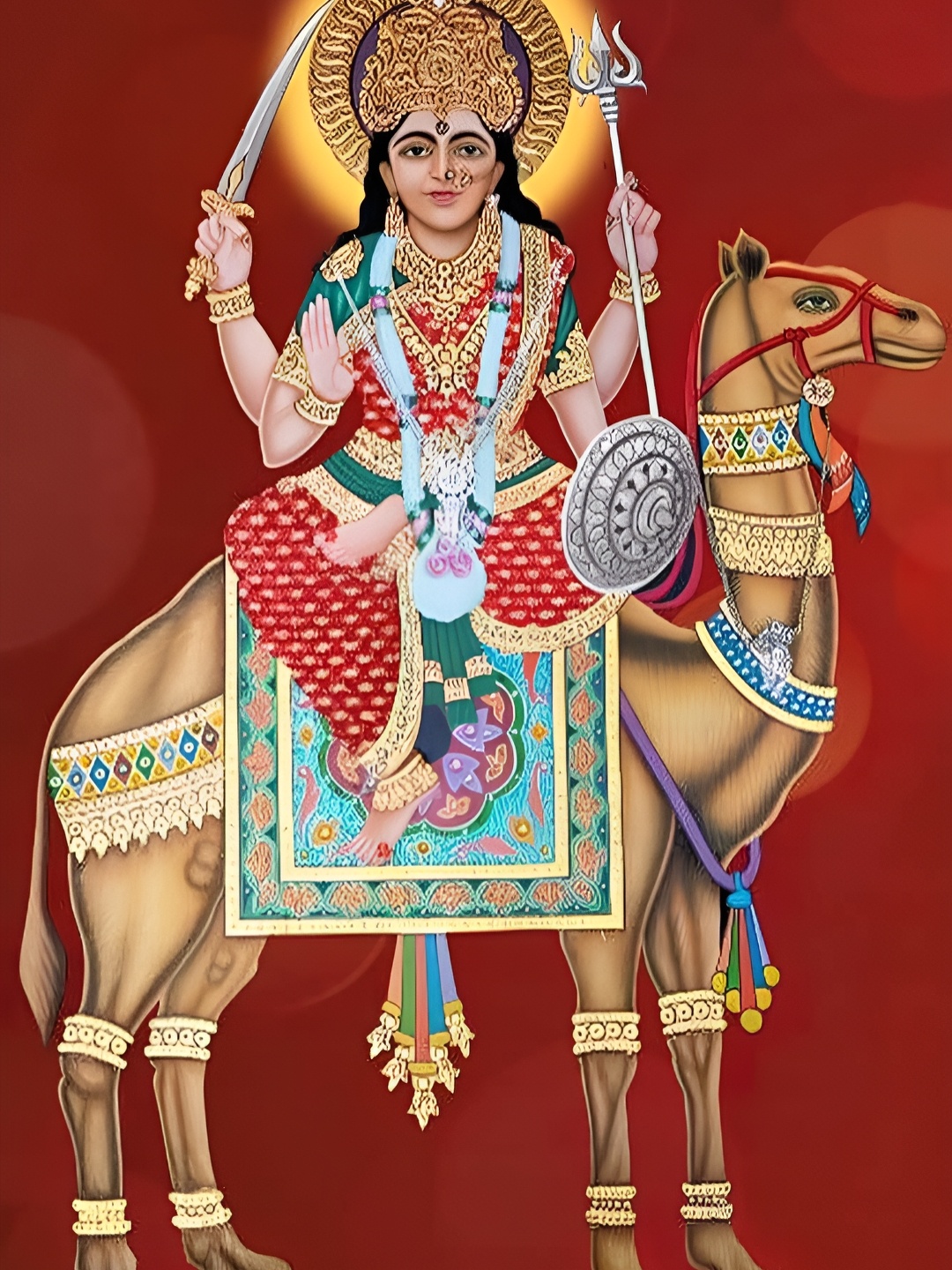 

British Terminal Red & Beige Religious Goddess Jay Momai Printed Waterproof Poster