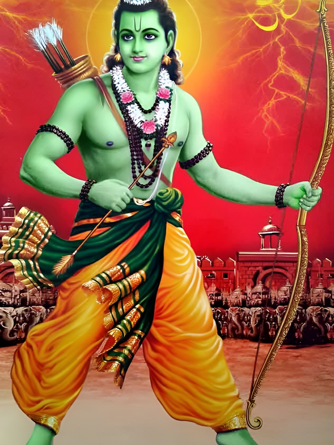 

British Terminal Red & Green Lord Shree Ram Religious Wall Poster