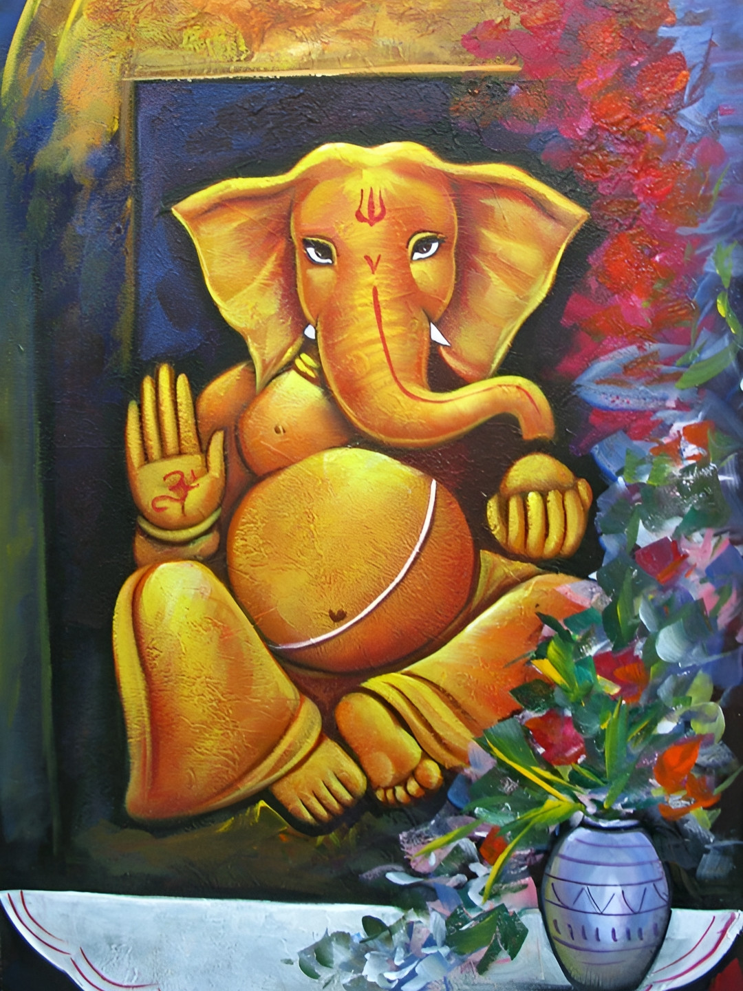 

British Terminal Yellow & Blue Ganesh Ji Waterproof Paper Canvas Painting Poster